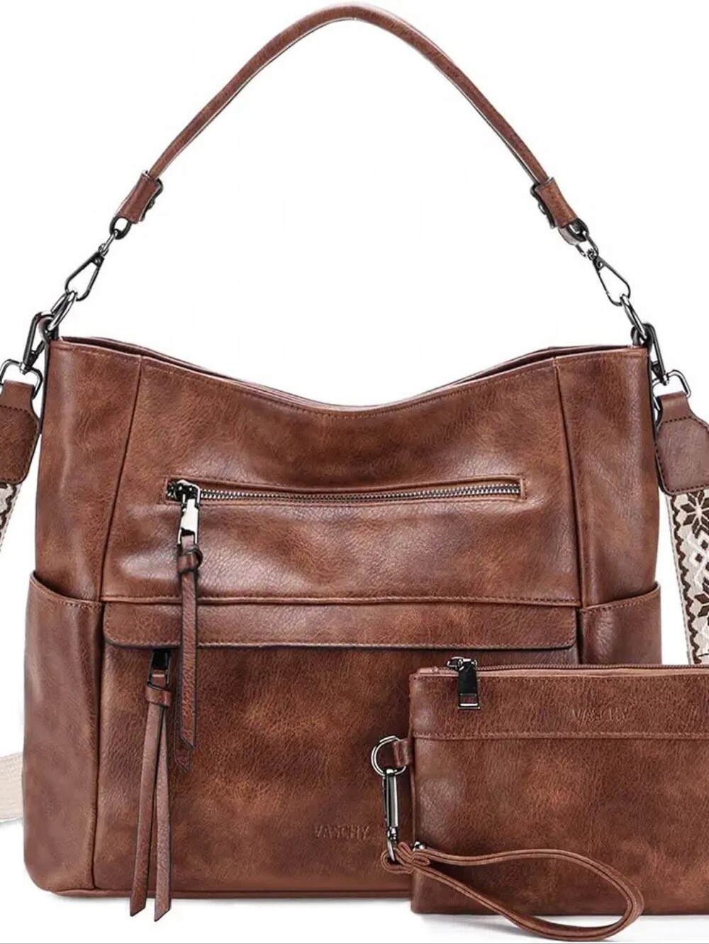 Classic Brown Women’s Leather Crossbody Bag And Wristlet